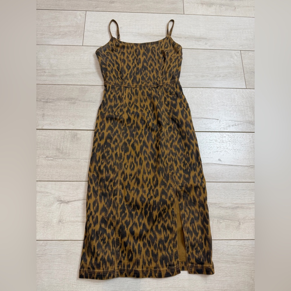 Steve Madden Brown Black Leopard Print Midi Dress Size 2 Adjustable Strap